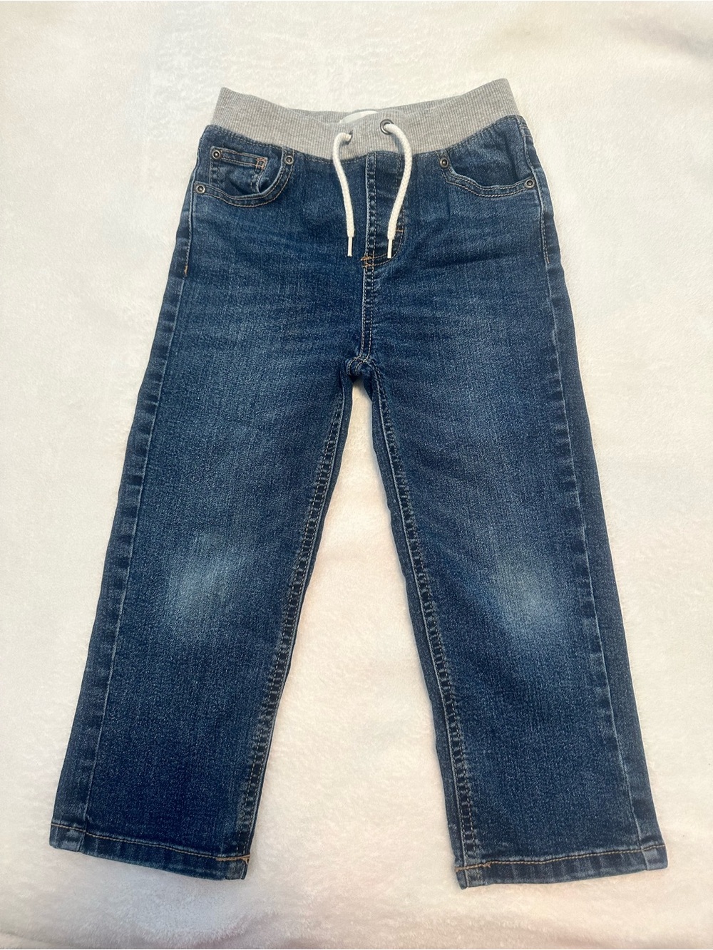 Toughskins Dark Blue Pull-On Jeans with Gray Waistband